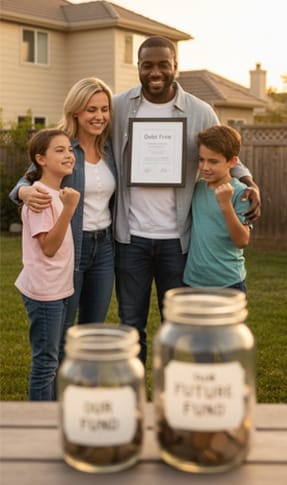 after debt counselling, happy family debt free